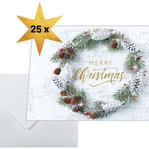 SIGEL Weihnachtskarten A6 DS089 Holzoptik, Kranz 25 Stück