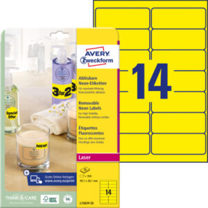AVERY ZW. Etiketten 99,1x38,1mm L7263Y-25 gelb 350 Stück