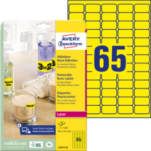 AVERY ZW. Etiketten 38,1x21,2mm L7651Y-25 gelb 1625 Stück