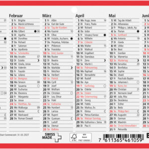 BIELLA Wandkalender 2027 871607000 6M/1S rot/weiss DE 16.5x11.5cm