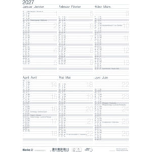 BIELLA Wandkalender 2027 875406000 6M/1S weiss DE/FR 21x29.7cm