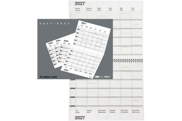 BIELLA 10-Jahreskalender Wire-O 2027 878310000 1J/2S grau DE/FR 30x24cm – Bild 3