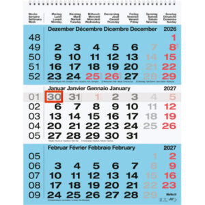 BIELLA    3-Monatskalender Wire-O   2027 889020050 3M/1S blau ML          31x40cm