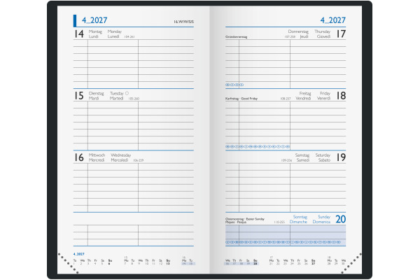 BRUNNEN Taschenkalender 2027 75661907 1W/2S schwarz ML 9x15cm – Bild 2