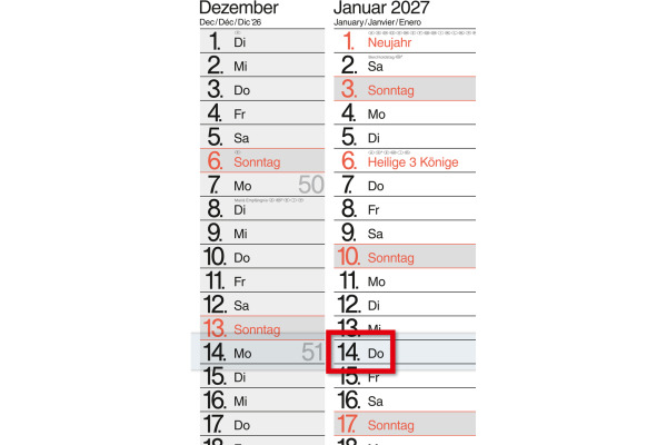 BÜHNER 3-Monatskalender 2027 M3TE-R-BL ML 30x59cm – Bild 2