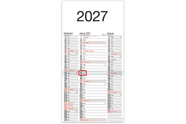 BÜHNER 3-Monatskalender 2027 M3TE-R-BL ML 30x59cm