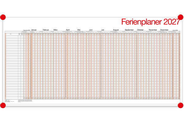 BÜHNER Ferienplaner DE 2027 UP12-CH-R für 49 Mitarbeiter 99x49cm