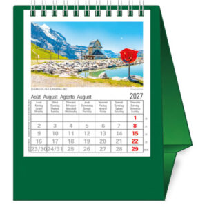 NOVOS Tischkalender Helvetia 2027 501081 1M/1S dunkelgrün ML 11.5x14cm