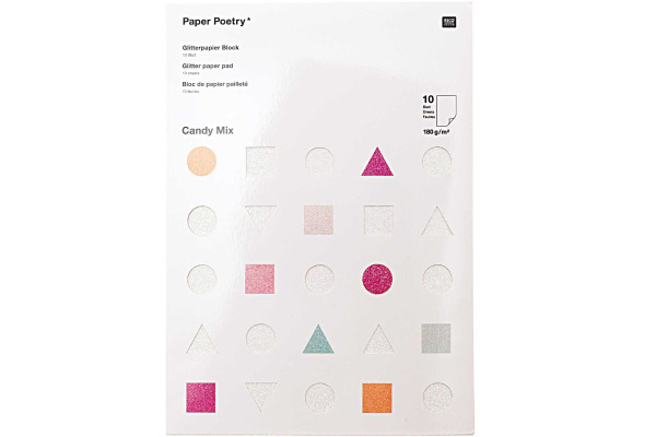 RICO DESI Glitterpapierblock A4 99001.50. Candy 180g, 10 Blatt