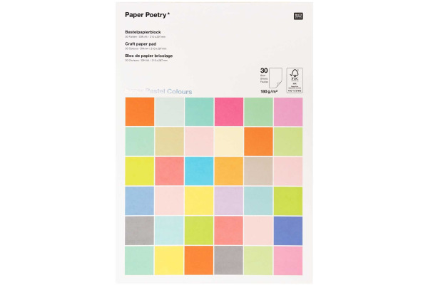 RICO DESI Bastelblock A4 99010.09. Super Pastel 180g, 30 Blatt