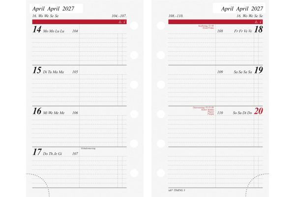 RIDOIDE Timing 3 Wochenkalender 2027 706791000 1W/2S ML 7.6x12.7cm