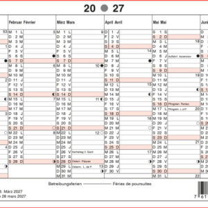 SIMPLEX Wandkalender 2027 4032140 6M/1S rot/weiss DE/FR A5 quer