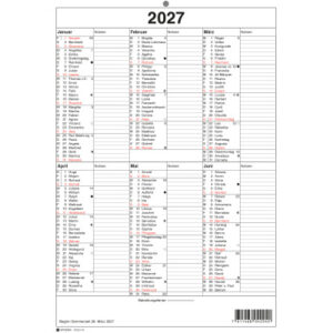 SIMPLEX Wandkalender m.Namenstag 2027 4032340 6M/1S rot/weiss DE A4 hoch