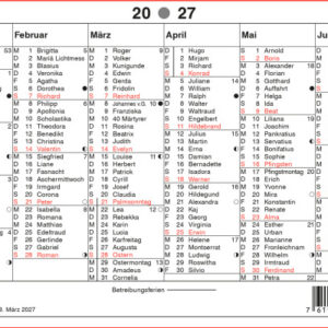 SIMPLEX Wandkalender m.Namenstag 2027 4032440 6M/1S rot/weiss DE A5 quer