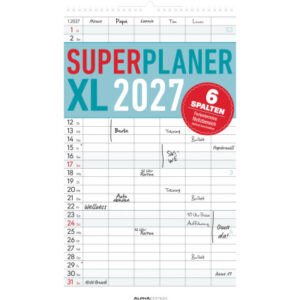 ALPHA EDI Superplaner XL 2027 161084 1M/1S DE 6 Spalten 26x45cm