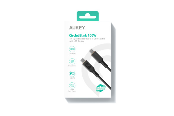AUKEY Cable USB-C-to-C,LCD Display CB-MCC101 1.0m,Nylon Braided,100W,Bl. – Bild 4