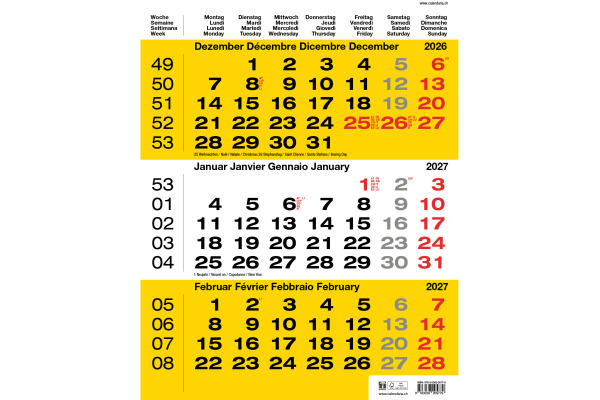 CALENDARI 3-Monats-Wandkalender 2027 36205779 gelb 31x40cm