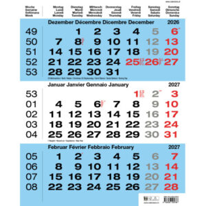 CALENDARI 3-Monats-Wandkalender 2027 36205786 blau 31x40cm