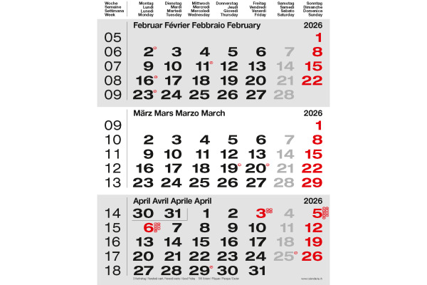 CALENDARI 3-Monats-Wandkalender 2027 36205793 grau 31x40cm – Bild 2