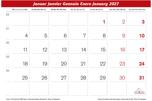CALENDARI Bildkalender 2027 36206028 Eisenbahnen ML 31.5x23cm – Bild 3