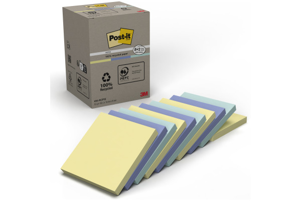 POST-IT Haftnotizen Recycling 76x76mm 654-RCP10 assortiert 10x100 Blatt