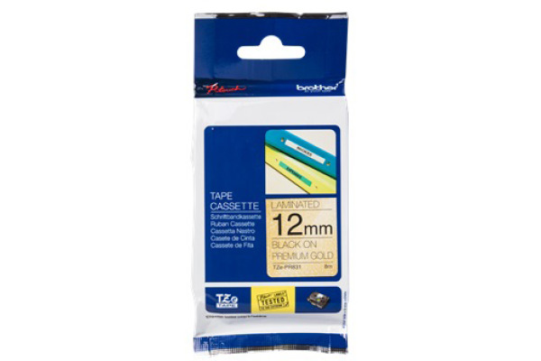 PTOUCH Band schwarz/gold TZE-PR831 PT-P710BT 12mm – Bild 2