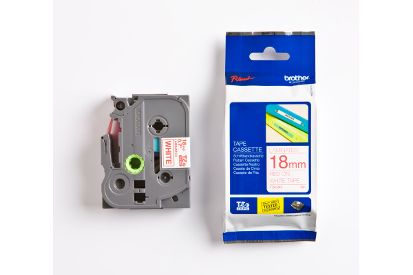 PTOUCH Band, laminiert rot/weiss TZe-242 PT-2450DX 18 mm