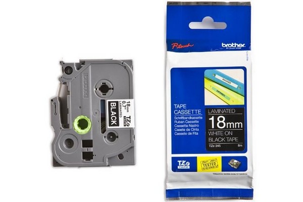 PTOUCH Band, laminiert weiss/schwarz TZe-345 PT-2450DX 18 mm