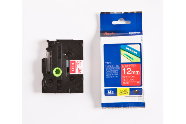 PTOUCH Band, laminiert weiss/rot TZe-435 PT-1280VP 12 mm