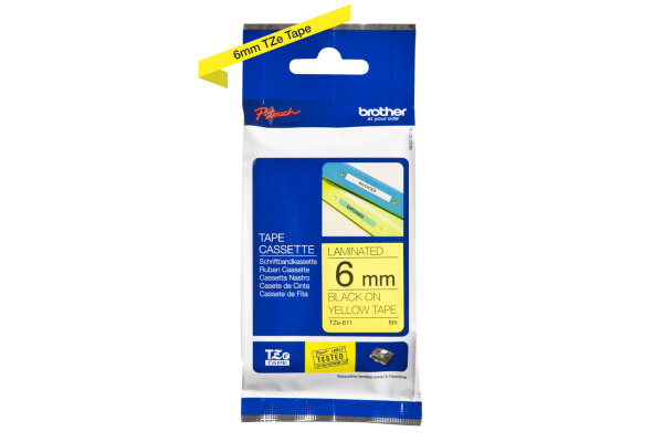 PTOUCH Band, laminiert schwarz/gelb TZe-611 PT-1280VP 6 mm