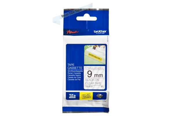 PTOUCH Band, strong/adh. schwarz/klar TZe-S121 PT-300 9 mm