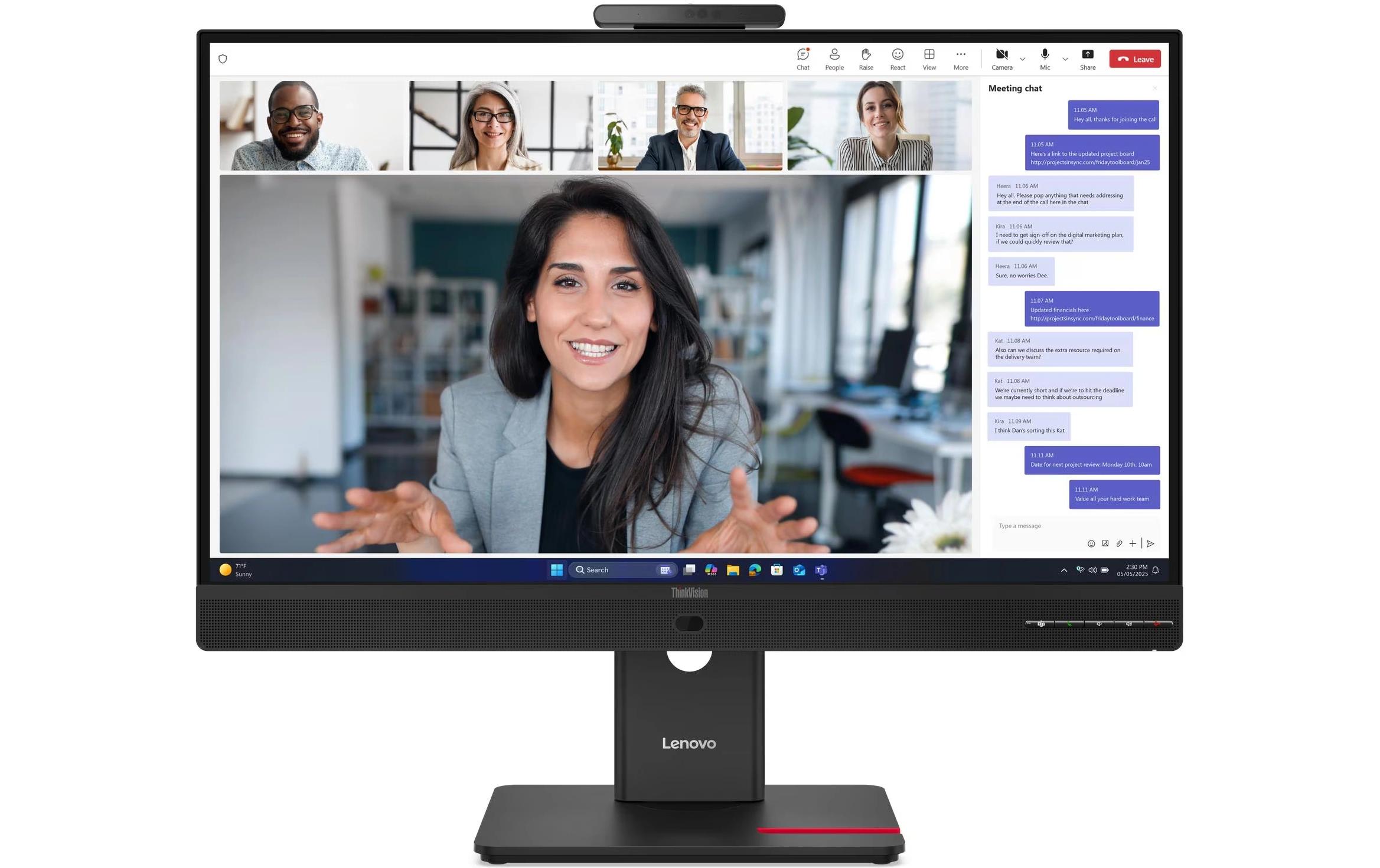 Lenovo Monitor ThinkVision T27QD-4v 27 ", 2560 x 1440 (WQHD) (IPS, 6ms, 1500:1, HDMI, DP, USB-C, WebCam)