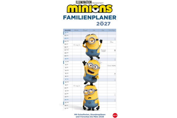 HEYE Familienplaner Minions 2027 22755+27 1M/1S DE 5 Spalten 21x45cm