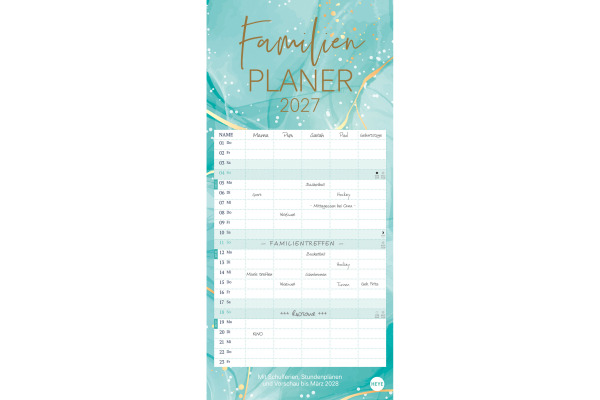 HEYE Familienplaner Watercolor 2027 23447+27 1M/1S DE 5 Spalten 21x45cm