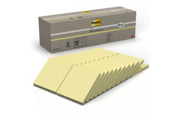 POST-IT Haftnotizen Recycling 76x76mm 654-RYP24 gelb 24x100 Blatt