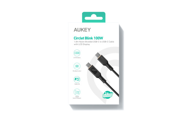 AUKEY Cable USB-C-to-C,LCD Display CB-MCC102 1.8m,Nylon Braided, 100W,Bl. – Bild 4