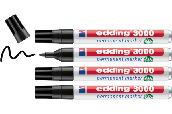 EDDING Permanent Marker 3000 1.5-3mm 4-3000-4 schwarz, wasserfest 4 Stück – Bild 2