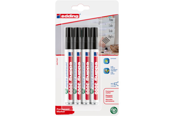 EDDING Permanent Marker 3000 1.5-3mm 4-3000-4 schwarz, wasserfest 4 Stück