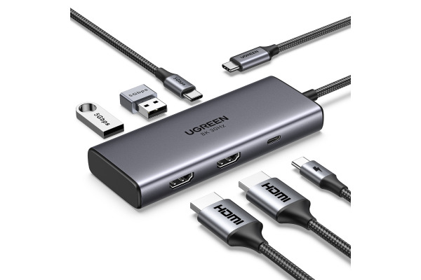 UGREEN Hub 6-in-1, 2x USB-A 3.0 15852 USB-C 3.0,2xHDMI, PD