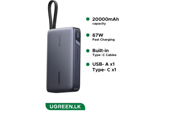 UGREEN Powerbank 20000mAh 67W 55996B Built-in Cable – Bild 2