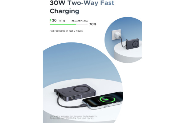 UGREEN Magnetic PB 10000mAh 85956B Wireless, Qi2.2 25W, Grey – Bild 4