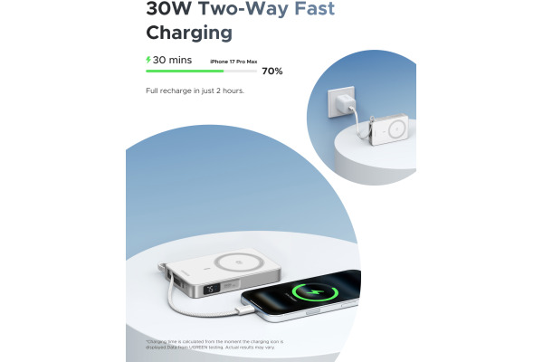 UGREEN Magnetic PB 10000mAh 95027B Wireless, Qi2.2 25W, White – Bild 4